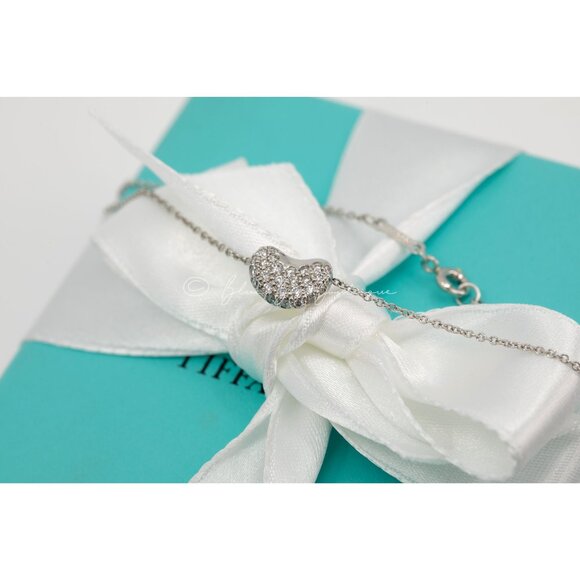Tiffany & Co. Diamond Bean Necklace Elsa Peretti11mm Pendant in Platinum on a 16 - Picture 5 of 8